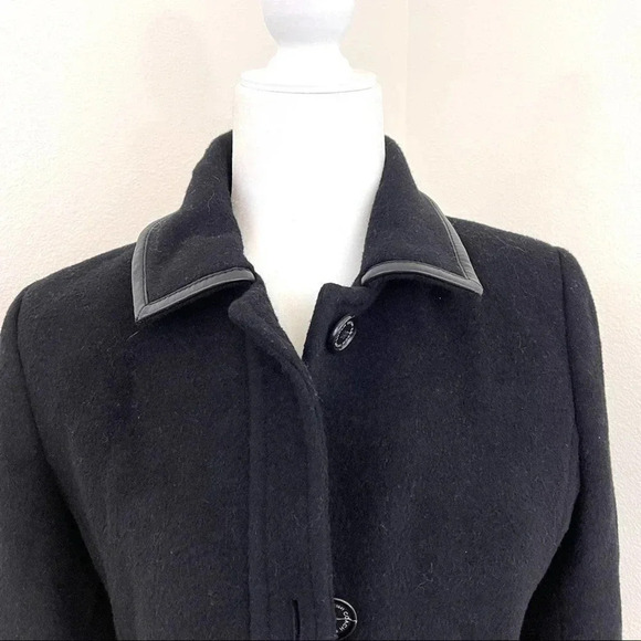 COACH Mohair Wool Long Line Pea Coat Leather Trim - Picture 2 of 7